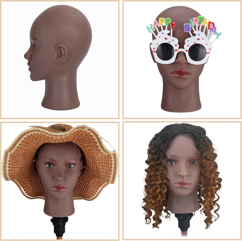 simnient Bald Mannequin Head for Wigs Making, Styling, Makeup Training, Professional Cosmetology Display, Hat Helmet Glasses Display Head Model with Free Clamp Stand - Image 2